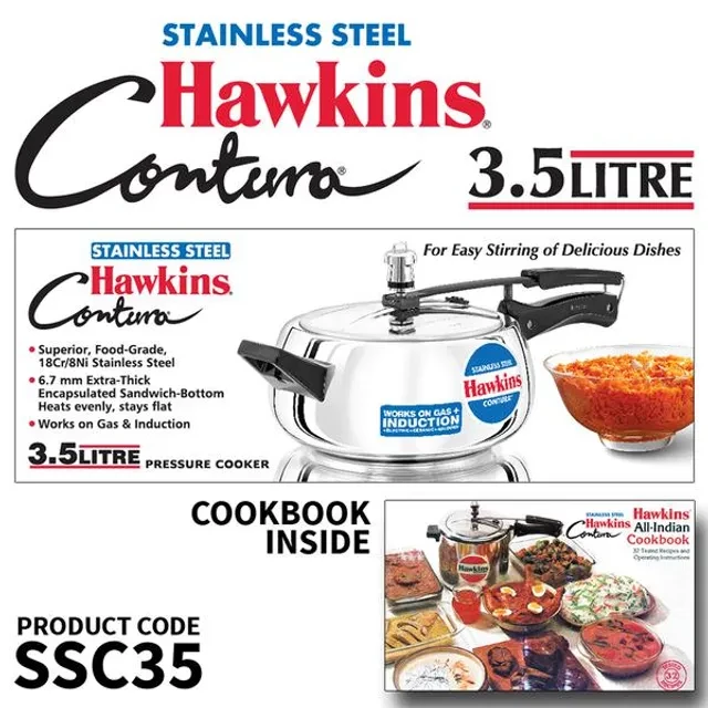Hawkins Contura Stainless Steel Inner Lid Pressure Cooker - Induction Base, Silver, SSC35, 3.5 l-2.webp